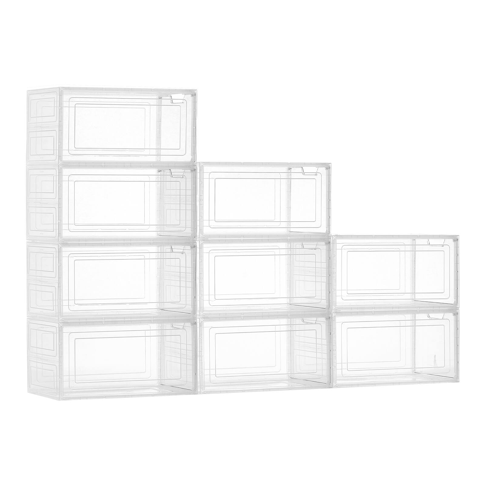 VEVOR - Shoe Storage Boxes, 9 Pack Clear Stackable Shoe Boxes Storage Organizers with Magnetic Door - Transparent White