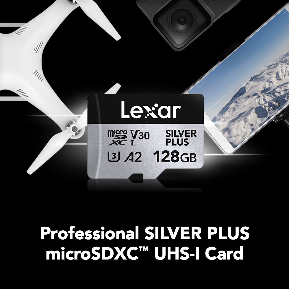 Lexar microSDXC™ V30 SILVER PLUS UHS-I Card  
3 A2 128GB  
Professional SILVER PLUS microSDXC™ UHS-I Card