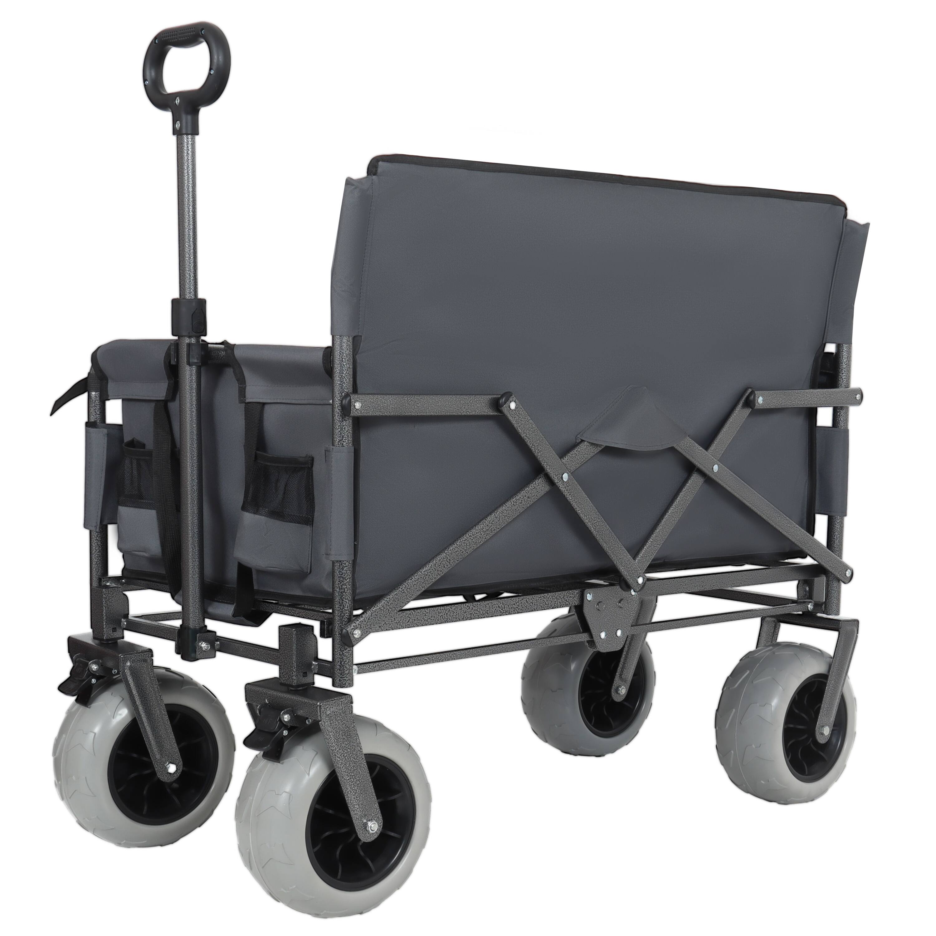 Back. Mondawe - 3-in-1 500lbs Convertible Folding Wagon Utility Carts - Bench Seat w/ 180L Capacity, All-Terrain Wheels - Gray.