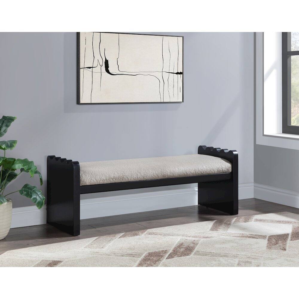 Alt View 1. Meridian Furniture - Sonia Beige Velour Fur Fabric Bench - Beige.