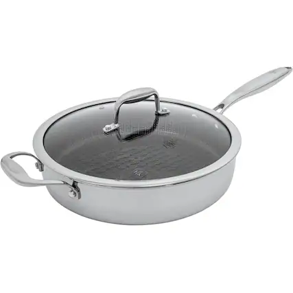 Front. Hell's Kitchen - Hell's Kitchen Hybrid 4-Quart Saute Pan and Lid - Stainless Steel.