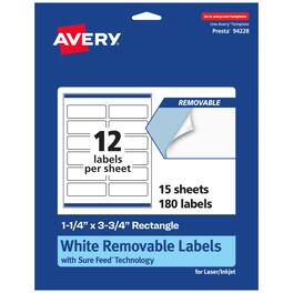 Avery - Removable Rectangle Labels, 1.25" x 3.75", 180ct - White