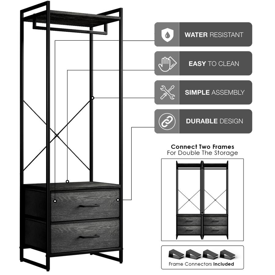 Rustic Garment Rack Sorbus Clothing Rack with Drawers Clothes Stand Dresser Wood Top, Steel ...