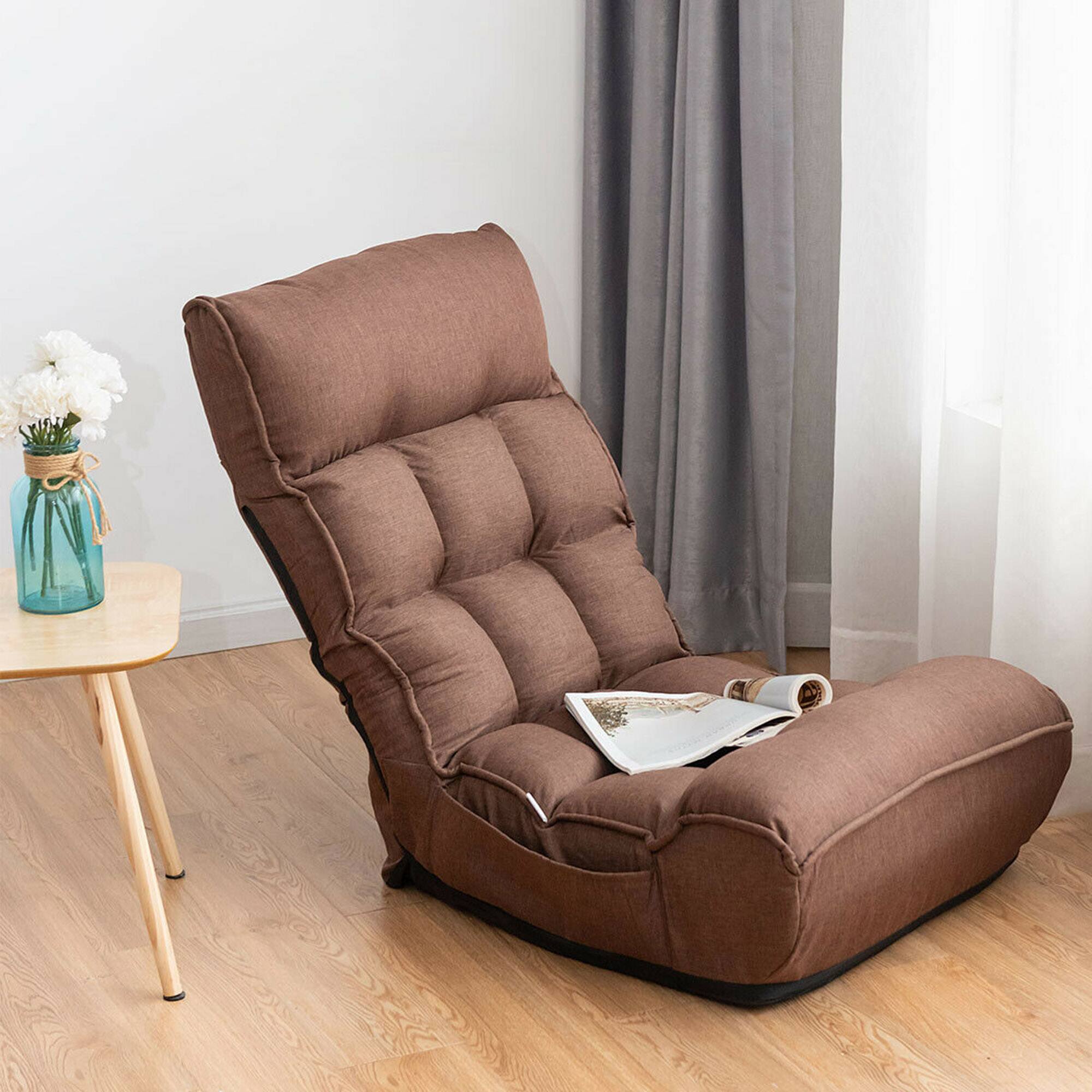 Alt View 1. Costway - Costway 4-Position Floor Chair Folding Lazy Sofa w/Adjustable Backrest & Headrest - Coffee.