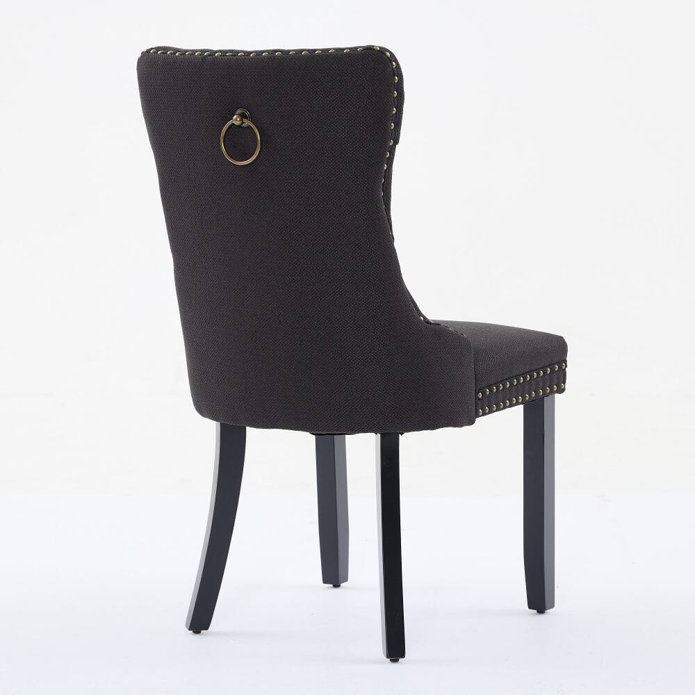 Alt View 2. Loheer - Loheer Tufted Dining Chair Set of 2 Linen Upholstered Black - Black.