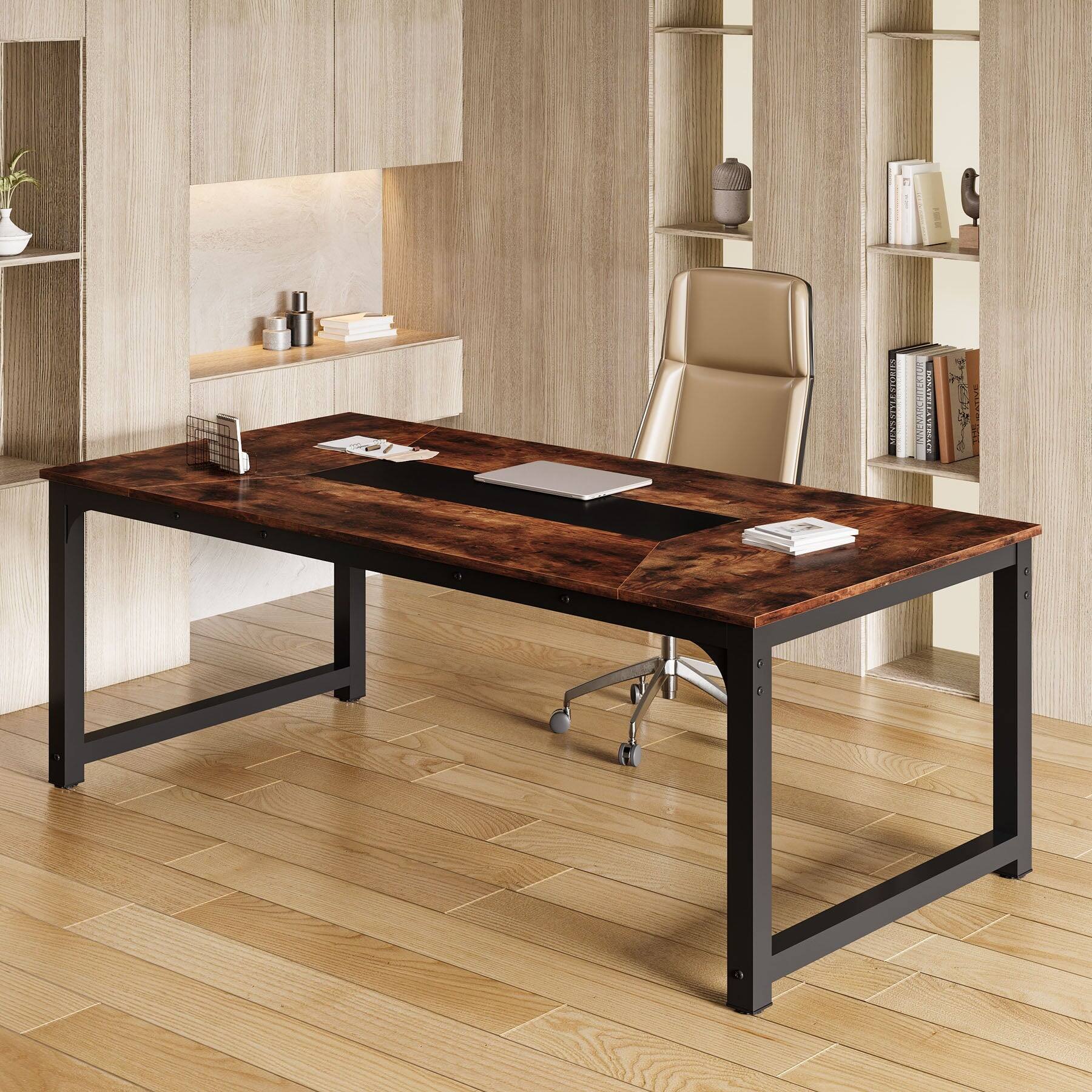 Front. Tribesigns - Conference Table with Engineered Wood Construction and Rectangular Top for Office and Meeting Room - Brown.