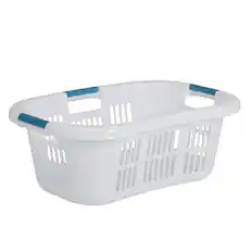 Front. RubberMaid - Rubbermaid 2.1 Bushel Large Hip-Hugger Portable Plastic Laundry Basket, White - White.