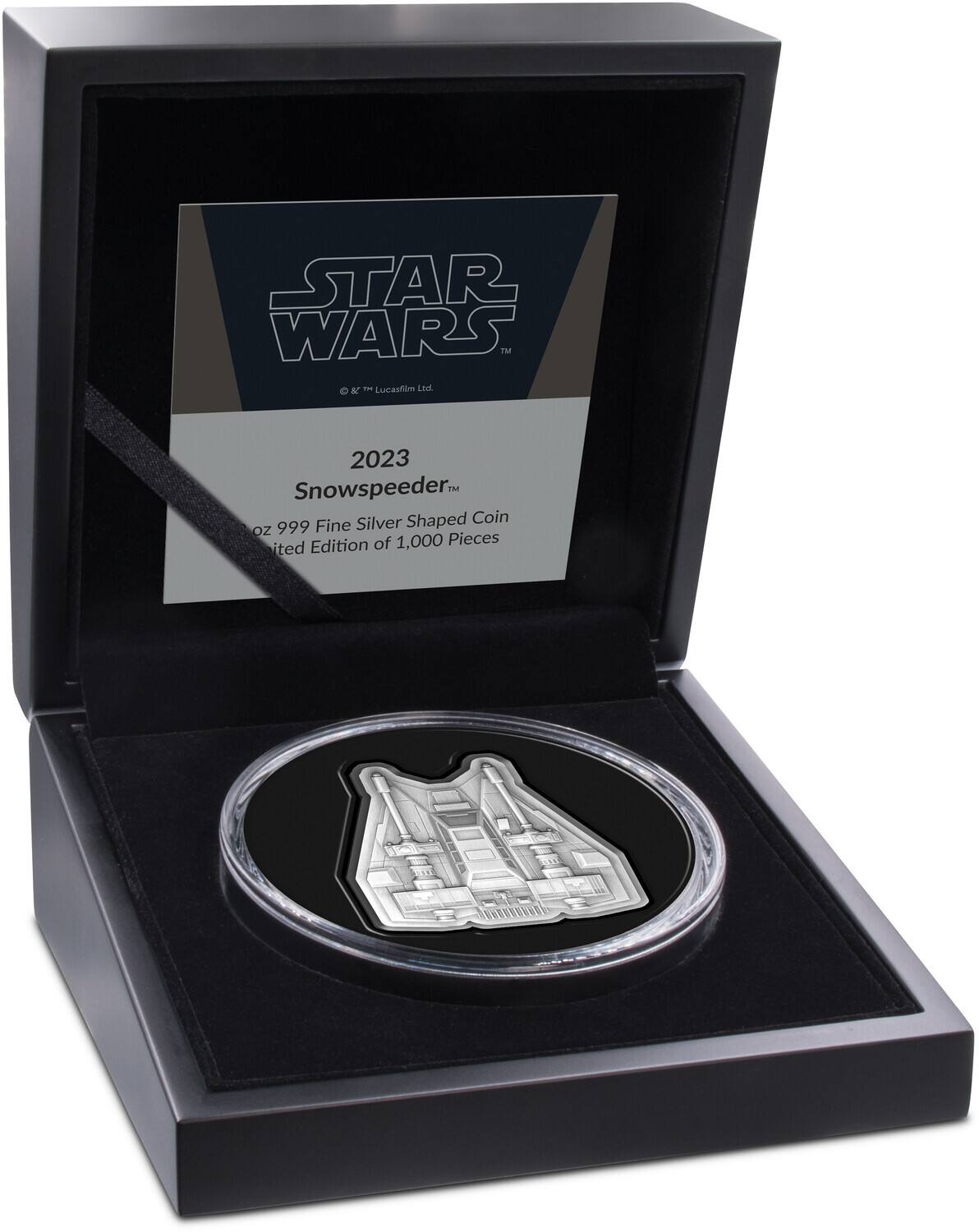 STAR WARS™  
© & ™ Lucasfilm Ltd.

2023  
Snowspeeder™  
oz 999 Fine Silver Shaped Coin  
Limited Edition of 1,000 Pieces