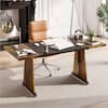 Front. Bestier - 70" Wooden Dining Table & Metal Kitchen Table Brown Computer Desk for Home Office Desk - Brown.
