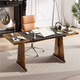 Bestier - 70" Wooden Dining Table & Metal Kitchen Table Computer Desk for Home Office Desk - Brown
