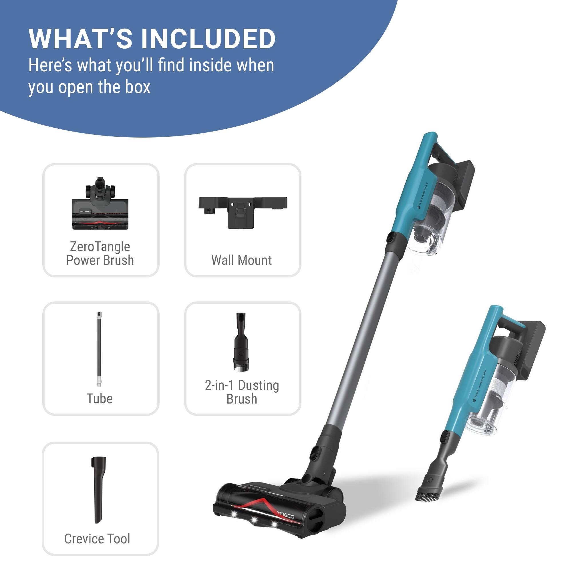 Here's what you'll find inside when you open the box:

- ZeroTangle Power Brush
- Wall Mount
- Tube
- 2-in-1 Dusting Brush
- Crevice Tool