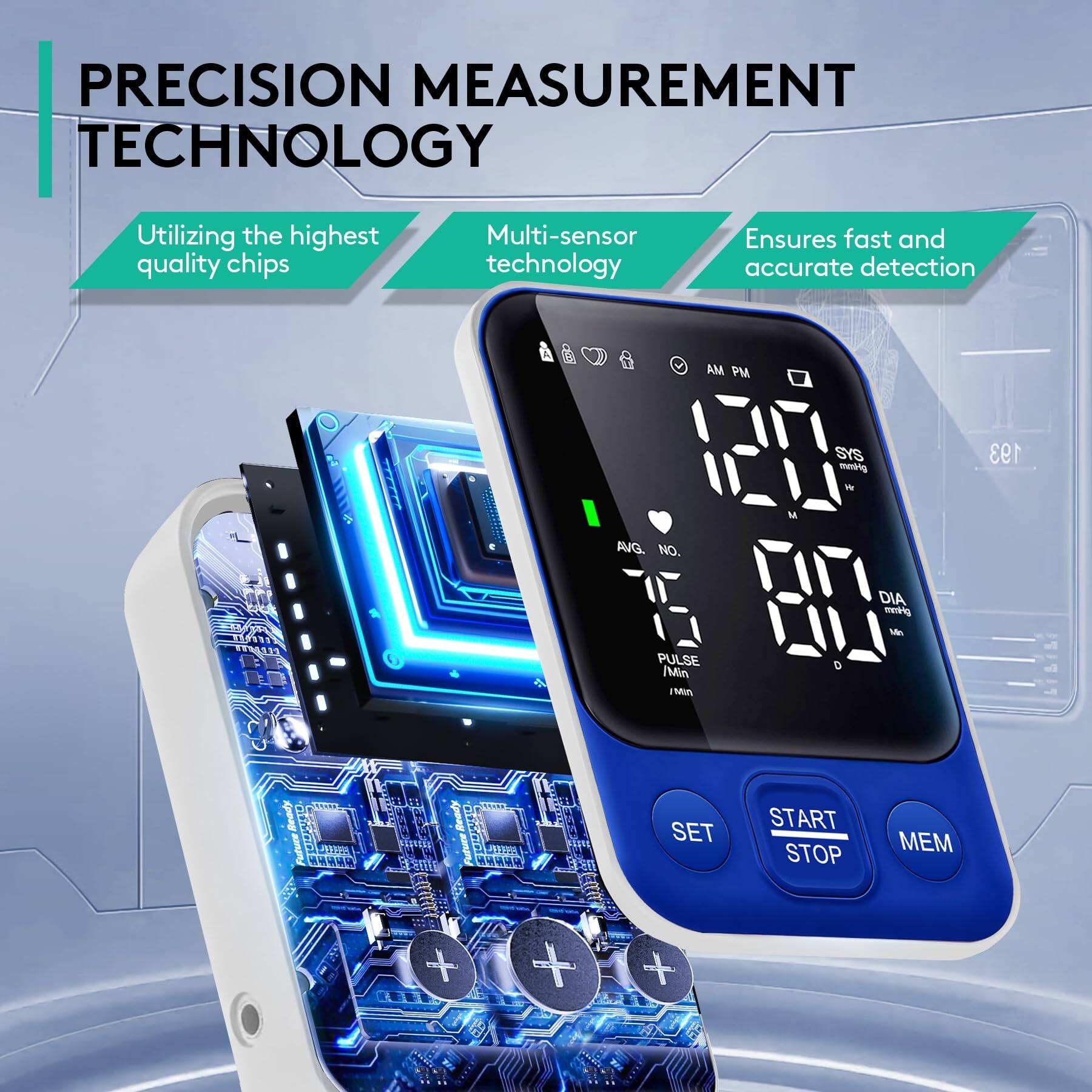 PRECISION MEASUREMENT TECHNOLOGY

- Utilizing the highest quality chips
- Multi-sensor technology
- Ensures fast and accurate detection

AM PM SYS mesdrg 193 & M AVG. NO. DIA mir 3A23 PULSE Min Mn Mte wa Partia SET START STOP MEM + + +