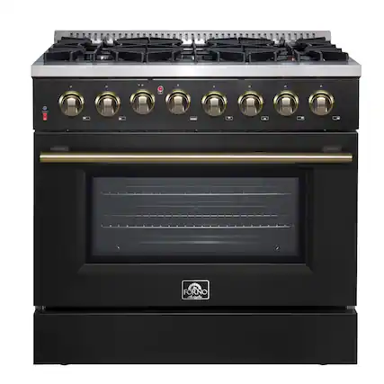 Front. Forno Appliances - Galiano 5.36 Cu. Ft. Freestanding Dual Fuel Electric Range with Convection Oven - Black Door.
