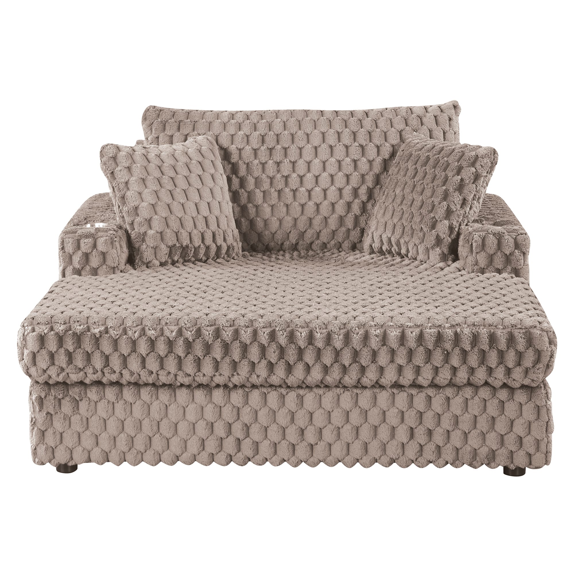 Vaczon - 58-Inch Oversized Chaise Lounge Sofa Bed with Cup Holders and Storage Pocket for Living Room - Taupe Beige