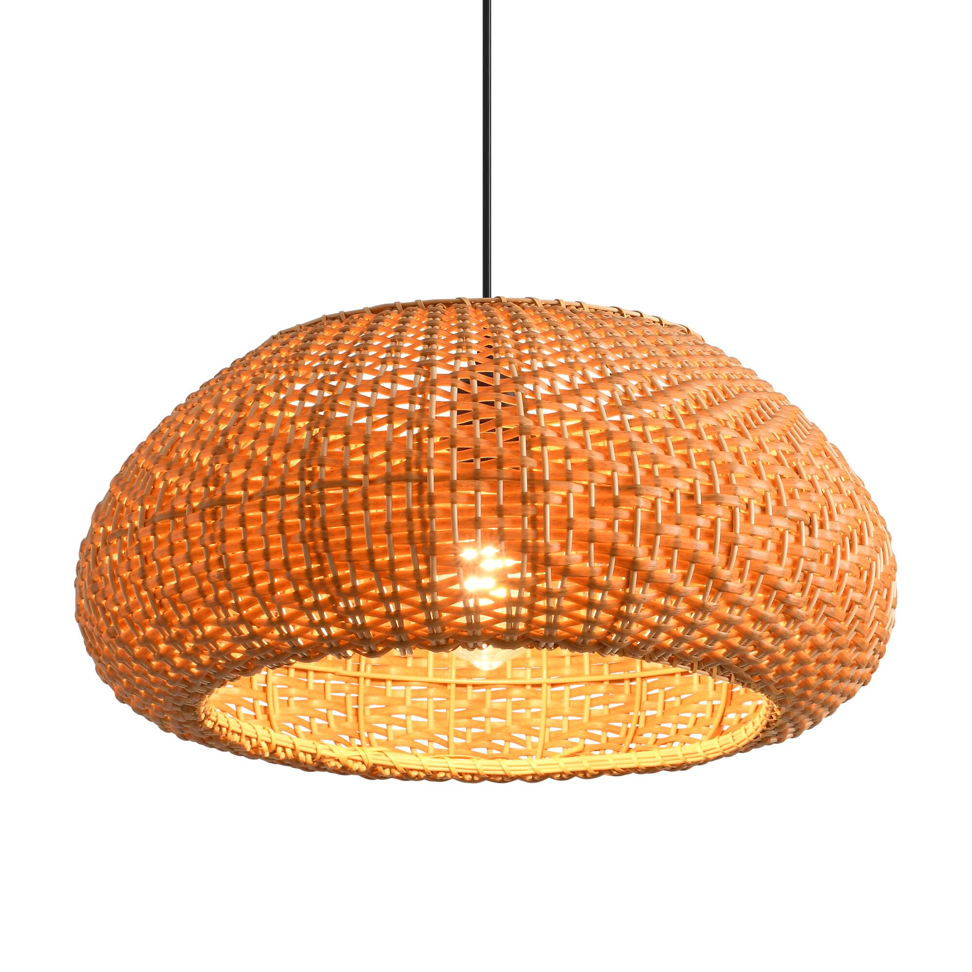 Alt View 5. Parrot Uncle - 1-Light Coastal Retro Brown Rattan Hand-Woven Cloche Hanging Cage Pendant Light.
