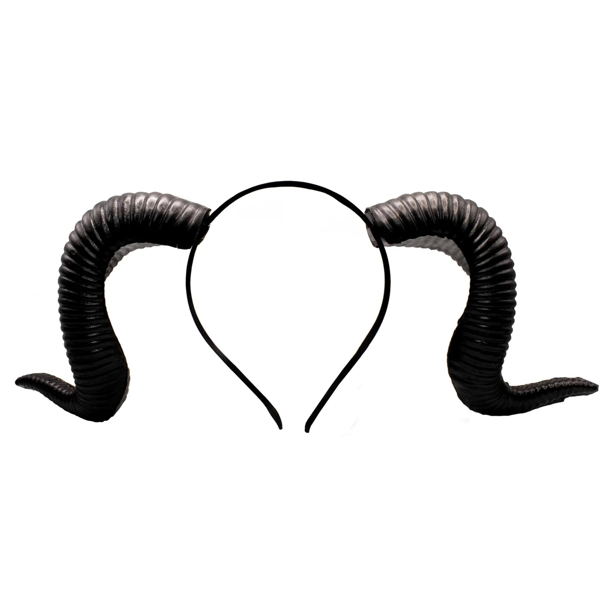 Alt View 1. Underwraps - Black Ram Horns Foam Adult Costume Headband - Black.