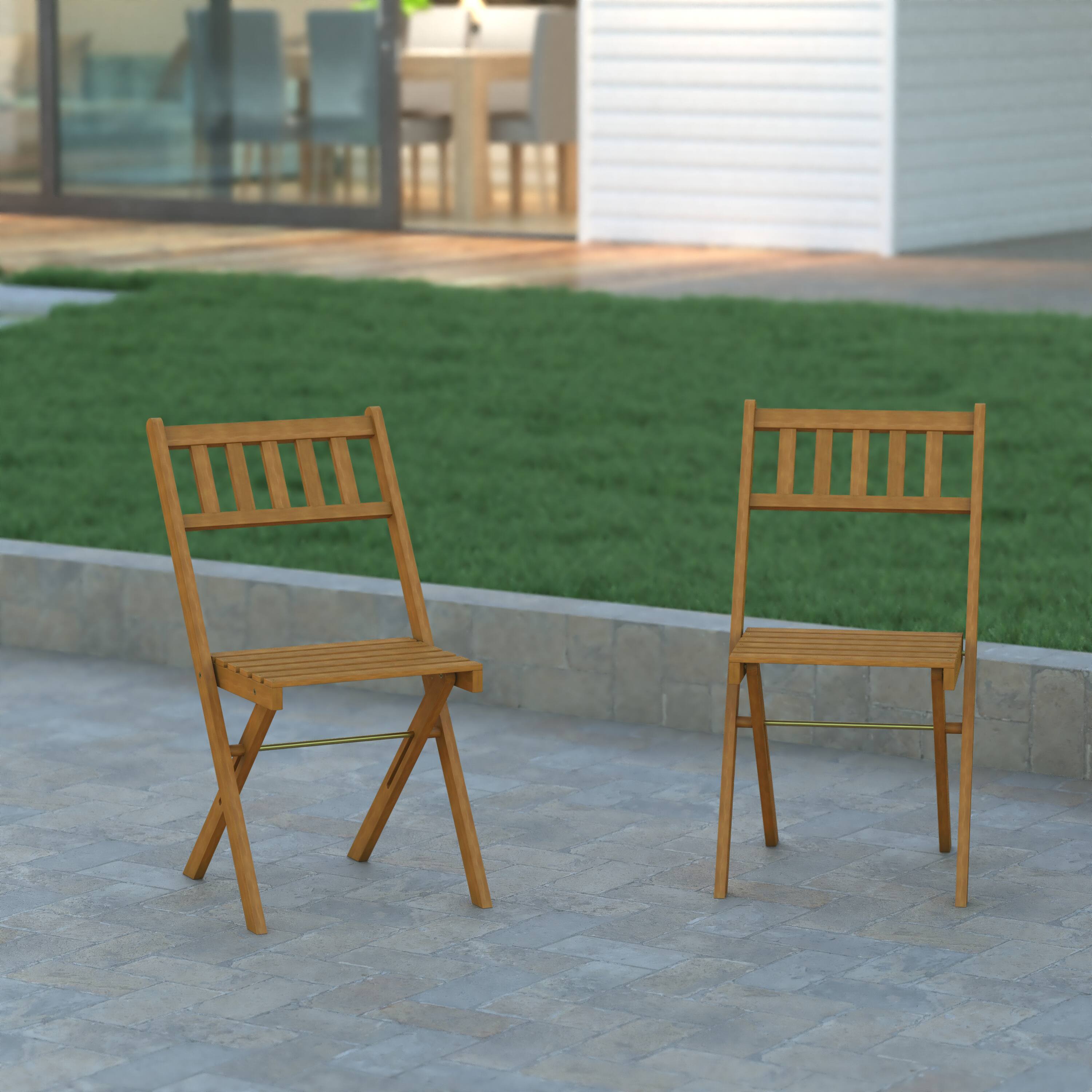 Alt View 2. Emma + Oliver - Kass All Natural Weather Resistant Acacia Wood Folding Patio Bistro Chairs with Protective Teak Oil Layer - Natural.