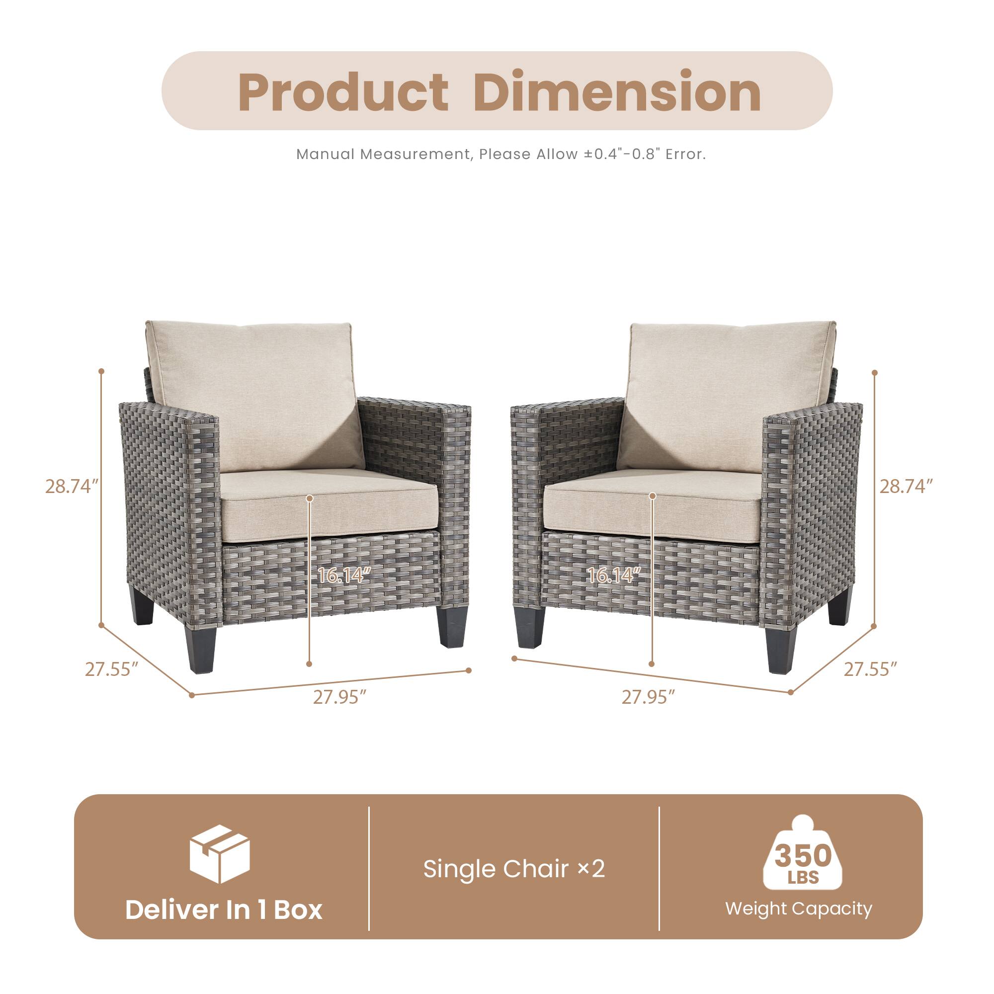 Product Dimension  
Manual Measurement, Please Allow ±0.4"-0.8" Error.

28.74"  
27.55"  
27.95"  
16.14"  

Deliver In 1 Box  
Single Chair x2  
350 LBS Weight Capacity