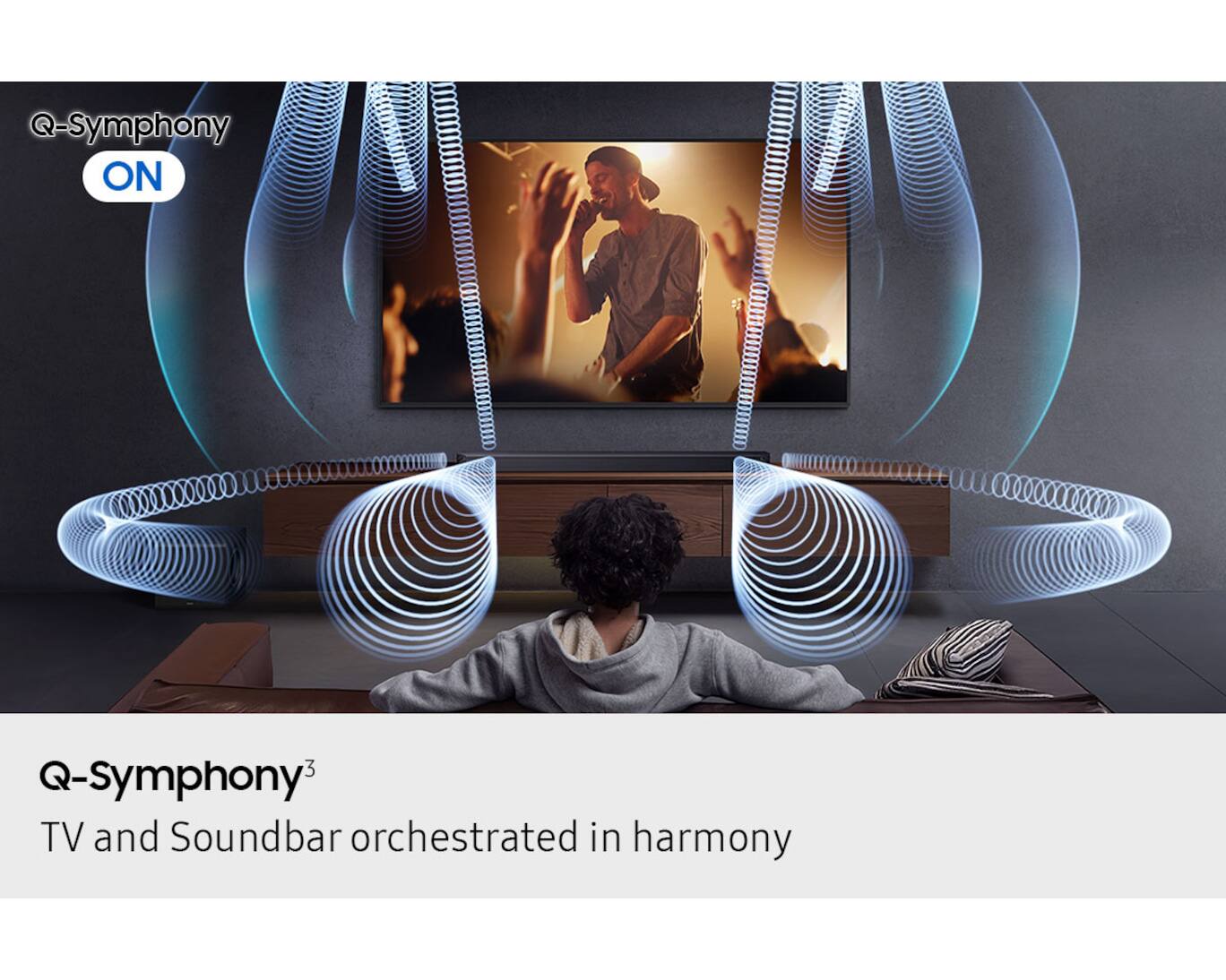 Q-Symphony ON  
Q-Symphony³  
TV and Soundbar orchestrated in harmony
