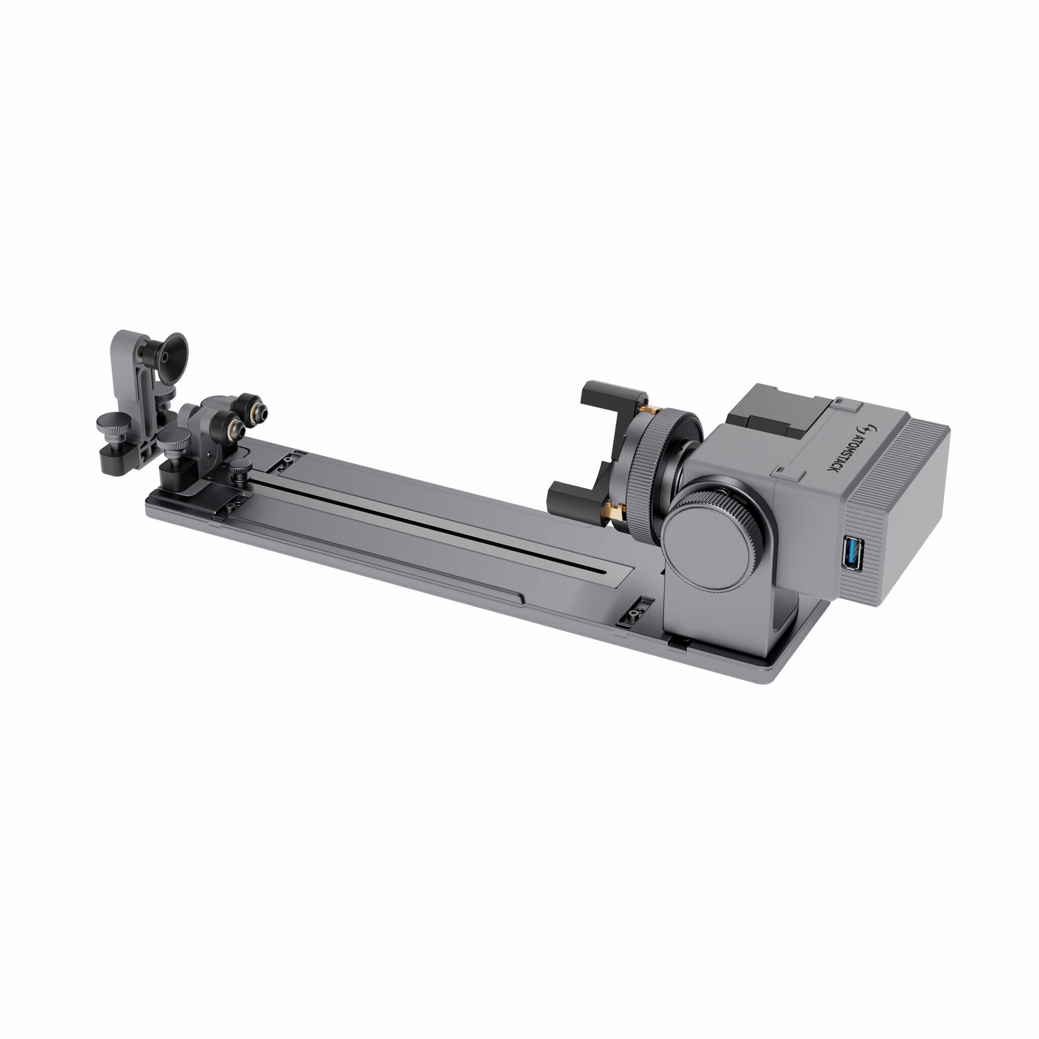 Front. AtomStack - R8 Rotary Chuck for AtomStack P1, Kraft and Hurricane - engrave jewelry, bottles, tumblers, mugs etc.