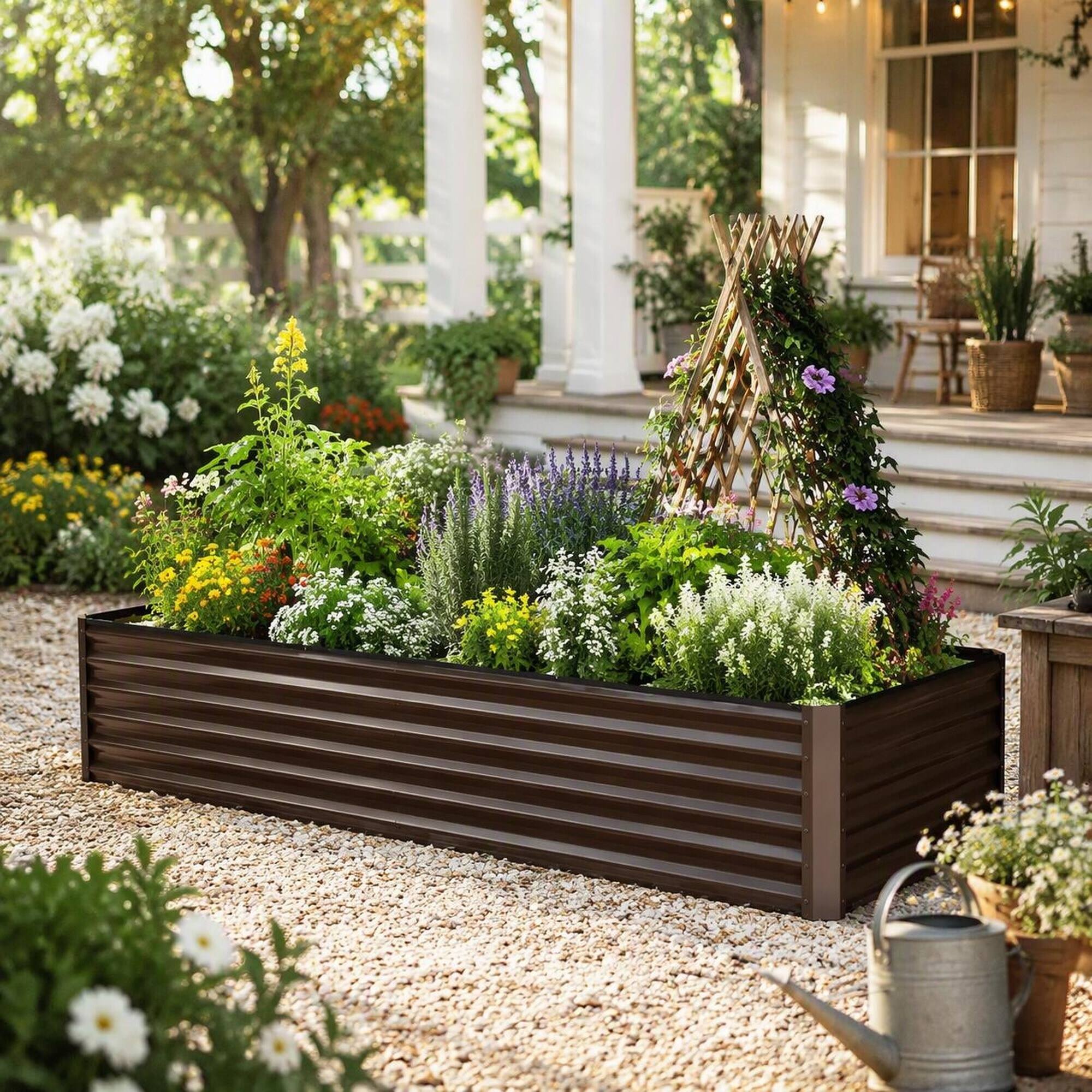 Left. RYHNUYNE - Galvanized Raised Garden Bed 8x4x1.5 ft Large Metal Planter Box for Vegetables Flowers Outdoor Brown - Brown.