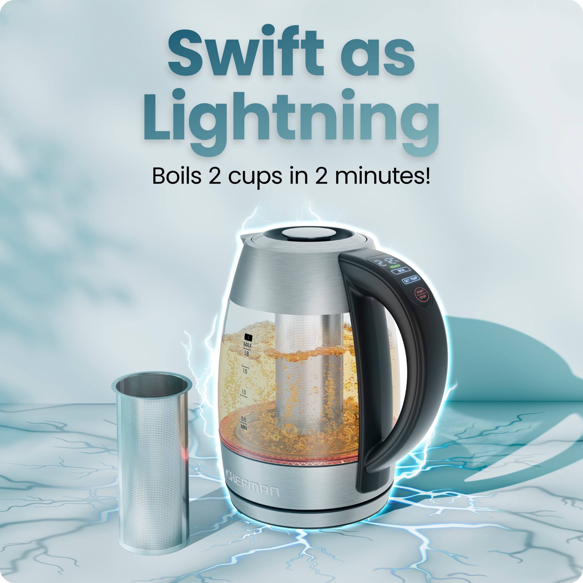 Swift as Lightning  
Boils 2 cups in 2 minutes!