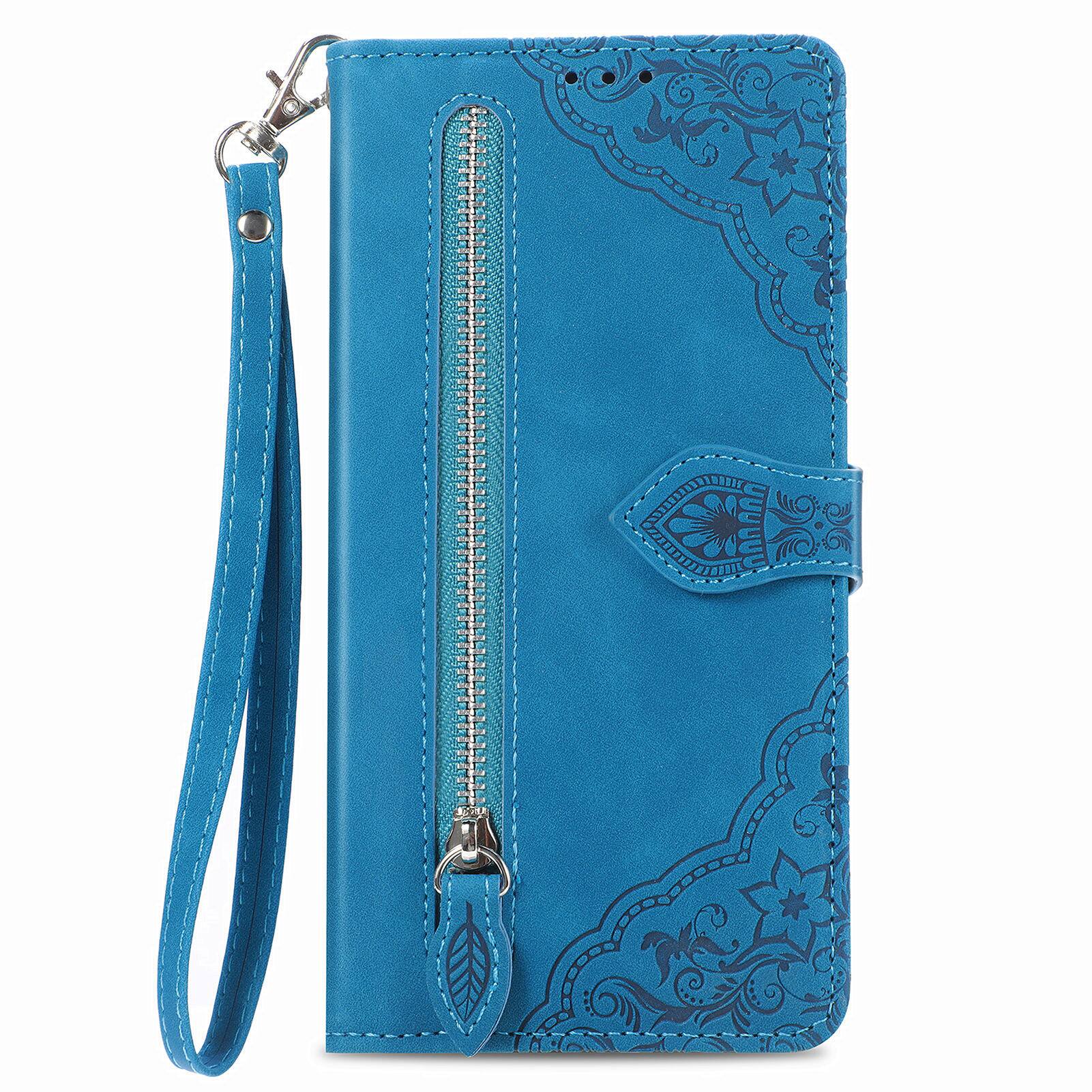 Left. Dteck - for Motorola G 5G (2025) Wallet Case,Folio Shockproof PU Leather Card Holder Cover with Zipper Pocket & Wrist Strap - Blue.