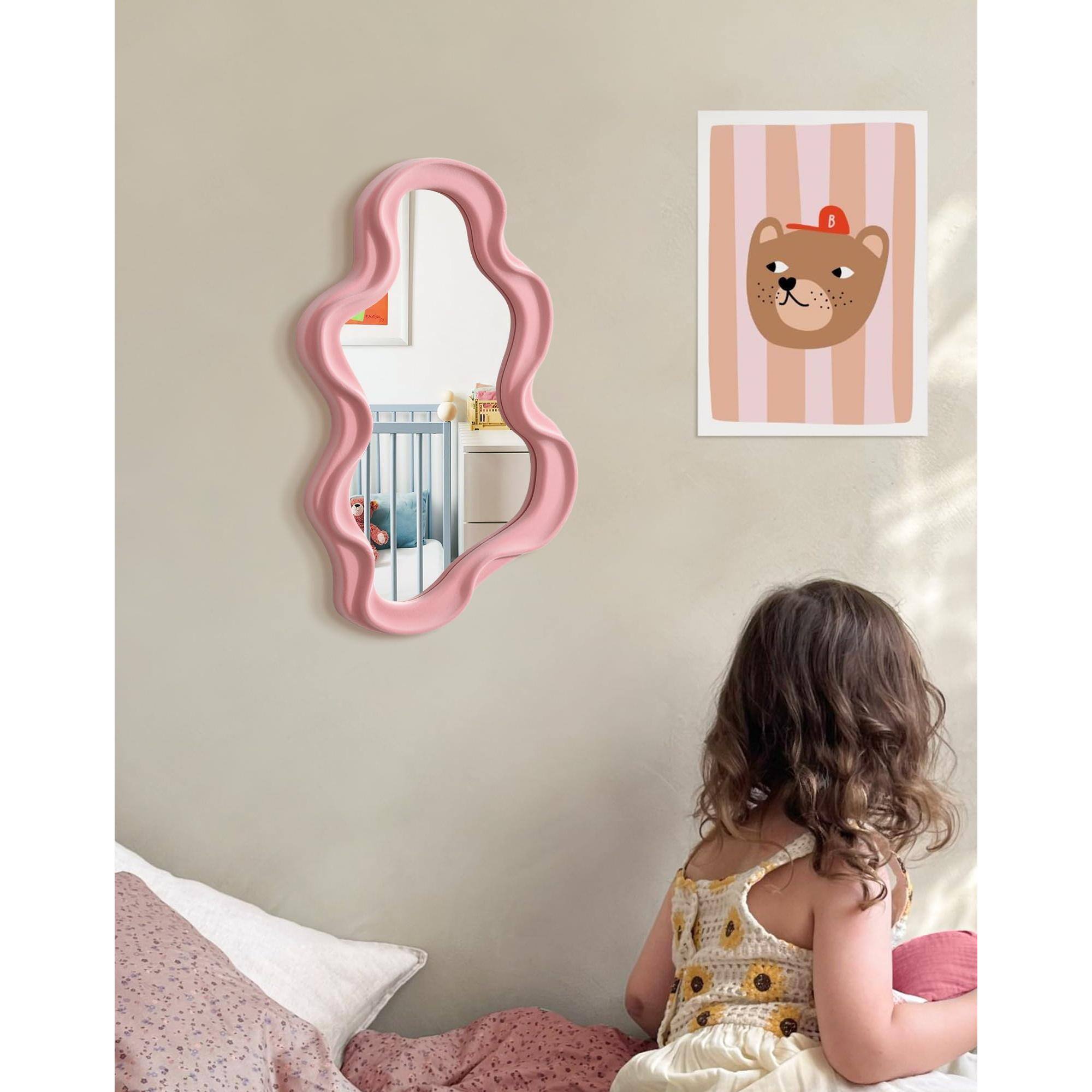 Alt View 3. Cedar Assembly - Wavy Mirror Wall Decor For Girly Bedroom Cute Abstract Decorative Mirrors Modern Apartment Room Decoratio... - Cloud-dark Blue-16x10".