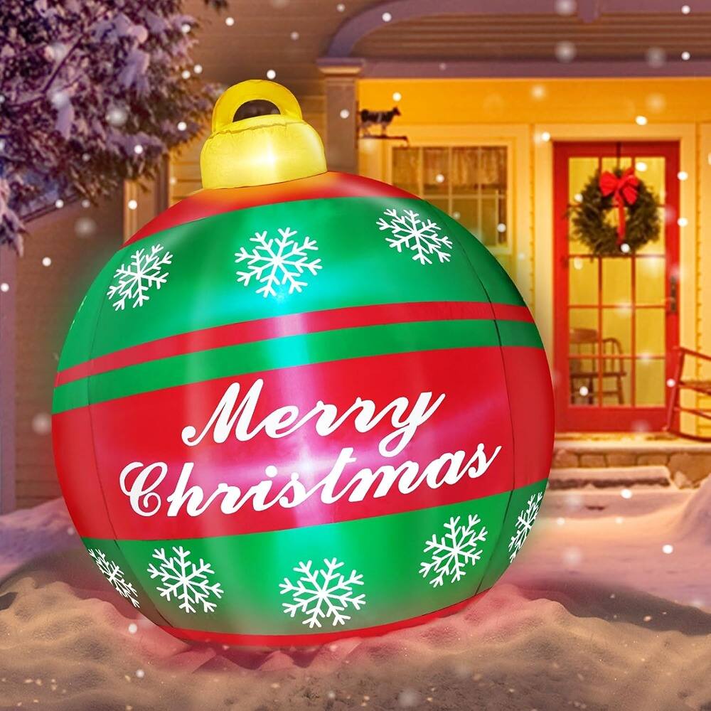 RTMB - 6' Inflatable Christmas Ball, LED, Snowflake, Outdoor Holiday Decor - Red