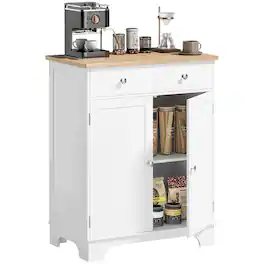 Homcom - Storage Cabinet, Sideboard Floor Cupboard with Solid Wood Top, Adjustable Shelf - White
