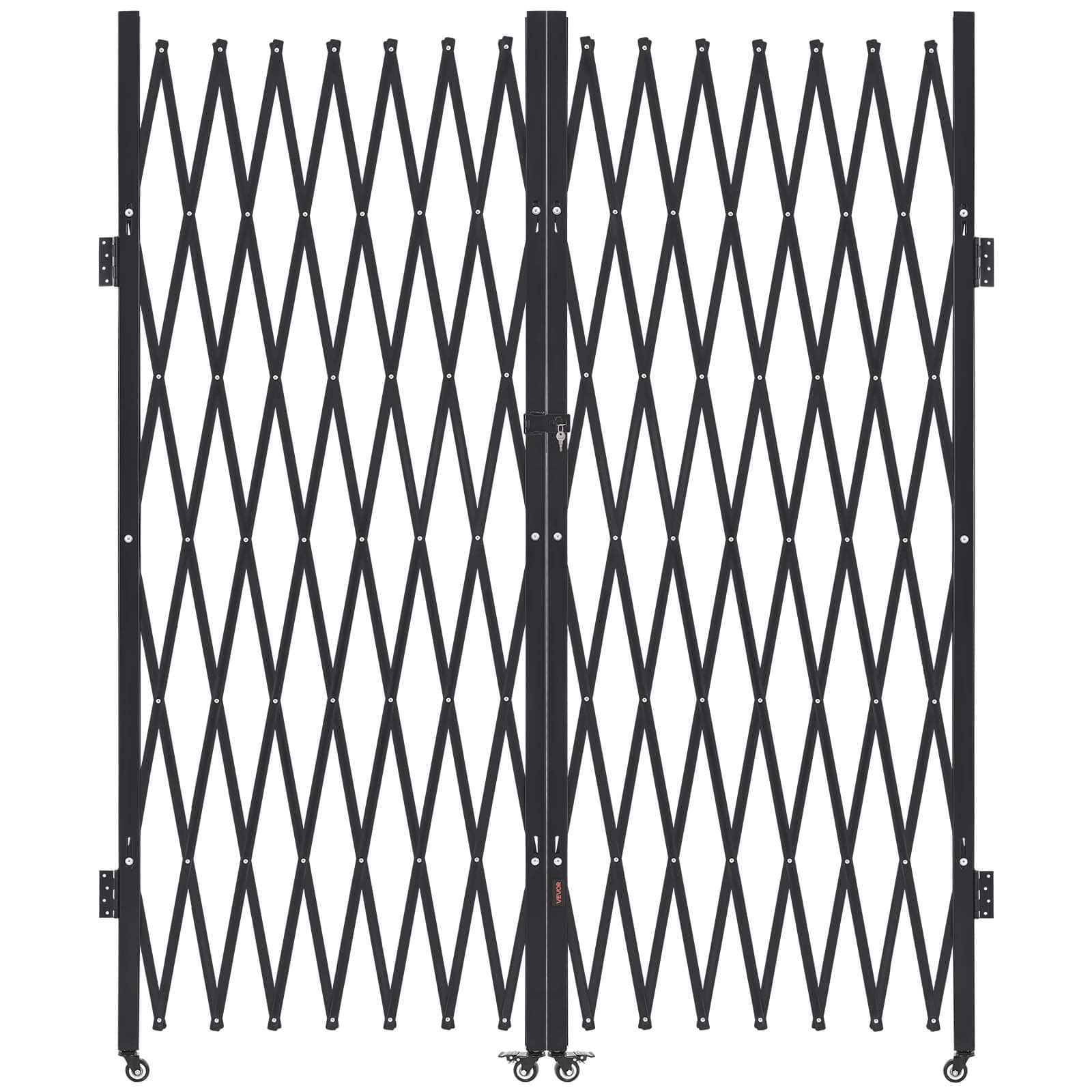 VEVOR - Double Folding Security Gate, Lockable Scissor Gate with 360° Swivel Casters, Outdoor Barricade Steel Retractable Gates - Black