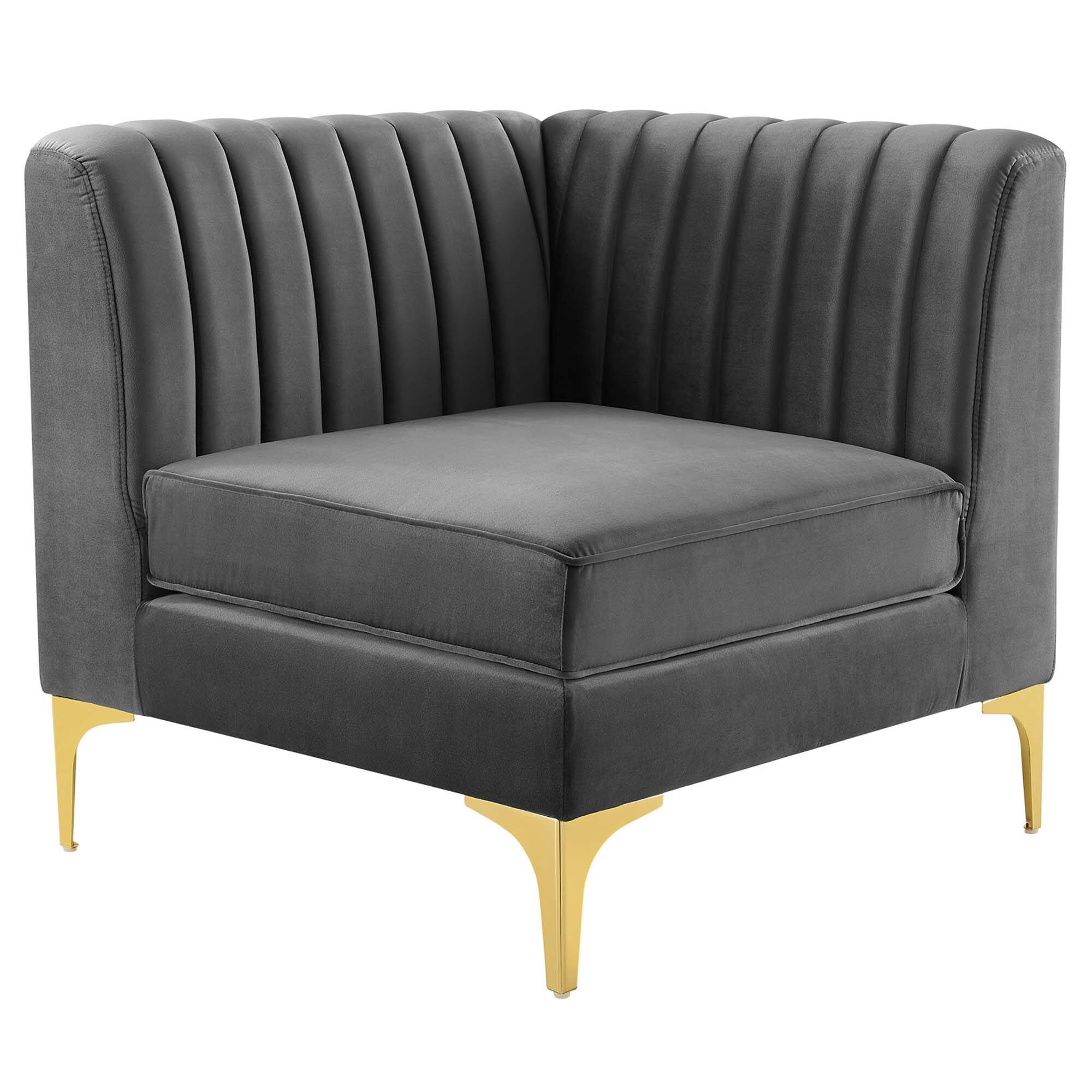 Angle. Modway - Triumph Channel Tufted Performance Velvet Sectional Sofa Corner Chair by Modway - Gray.