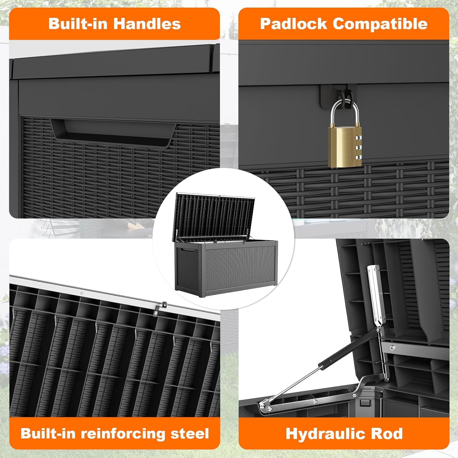 - Built-in Handles
- Padlock Compatible
- Built-in reinforcing steel
- Hydraulic Rod