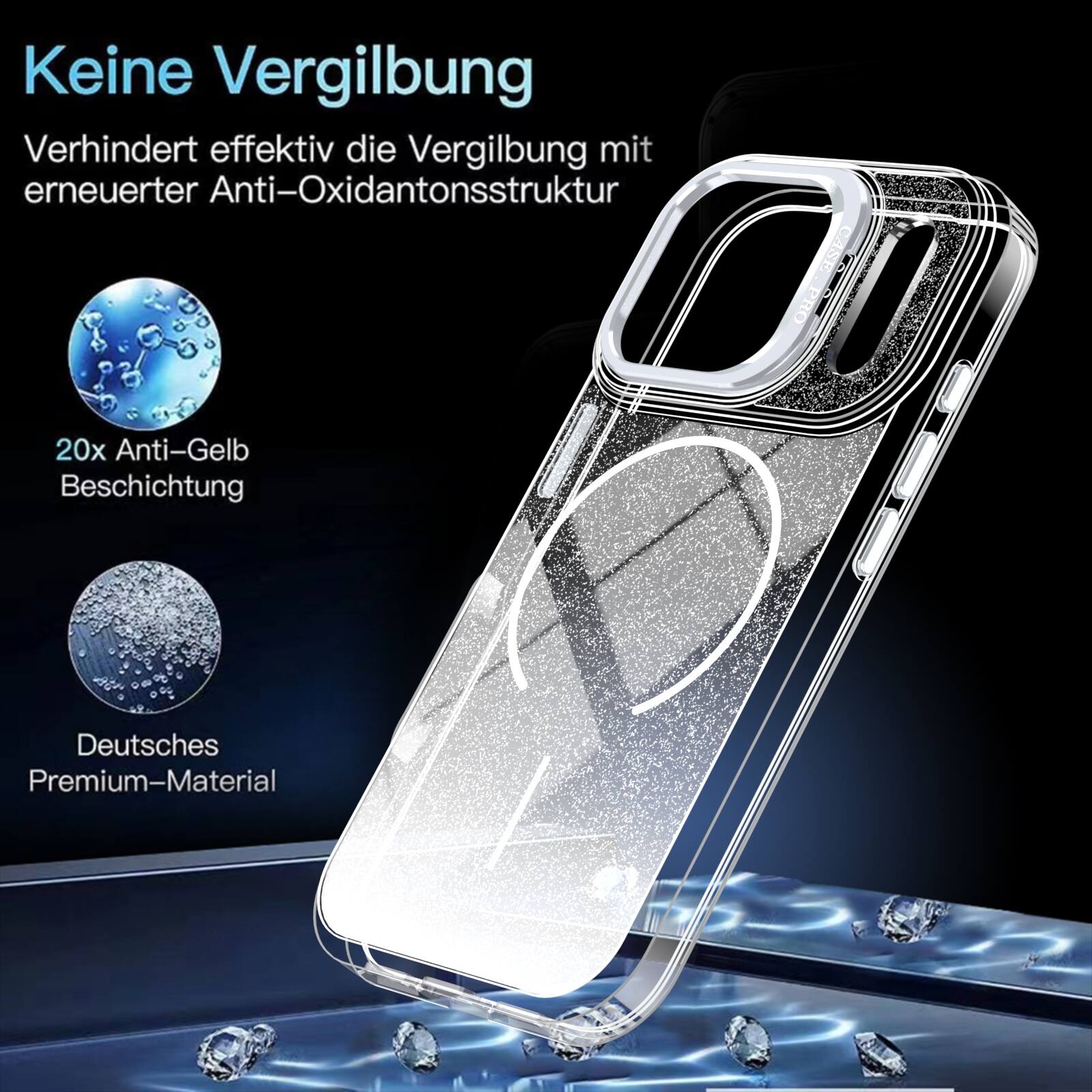Keine Vergilbung  
Verhindert effektiv die Vergilbung mit erneuerter Anti-Oxidantonsstruktur  
20x Anti-Gelb Beschichtung  
Deutsches Premium-Material