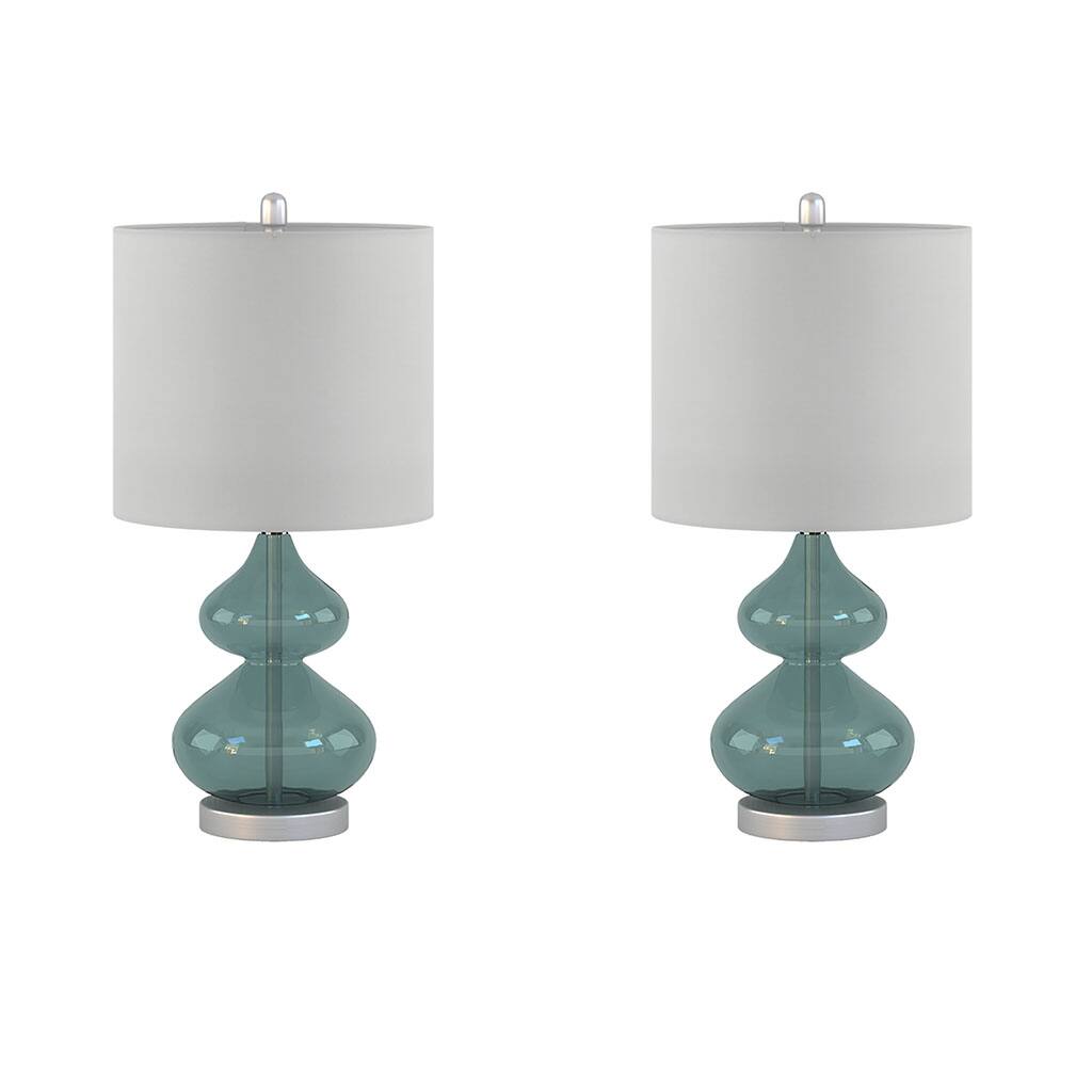Alt View 6. HOMLUX - 25.25 in. Blue Curved Glass Table Lamp Integrated LED for Living Room, Set of 2.
