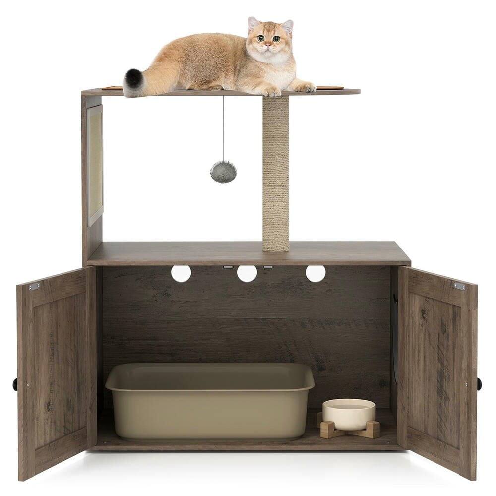 Alt View 1. Kadyn - 34.5-Inch Cat Tree with Litter Box Enclosure and Sisal Scratching Post, Gray - Gray.