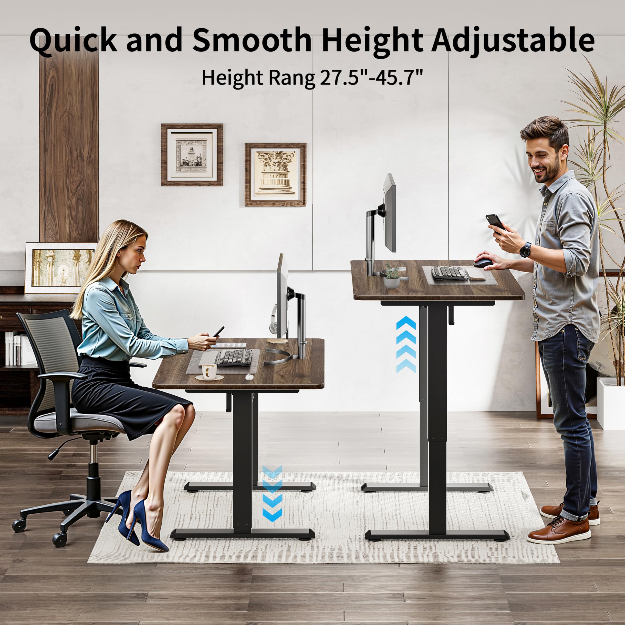 Quick and Smooth Height Adjustable  
Height Range: 27.5" - 45.7"