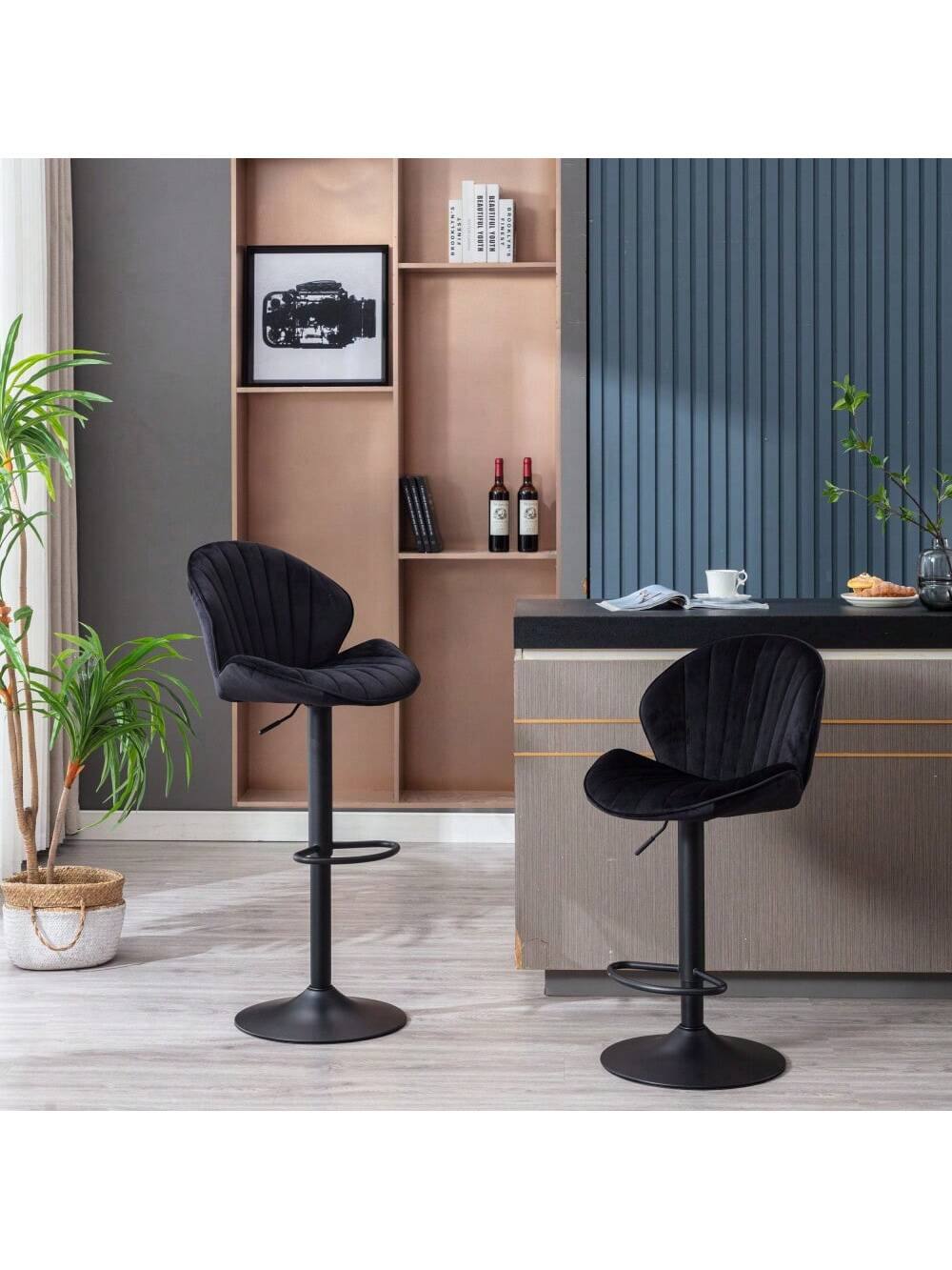 Left. Trinkets Crazed - Adjustable Swivel Gold Bar Stools Set Of 2, Counter Height With Backs, Velvet Island Chairs For Kitchen Home Decor - Black.