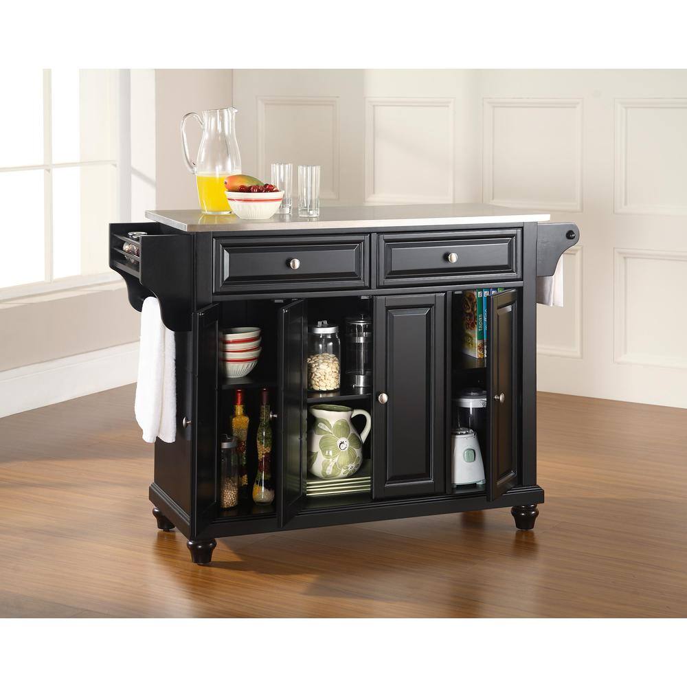 Back. Crosley Furniture - Cambridge Stainless Steel Top Full Size Kitchen Island/Cart - Black.