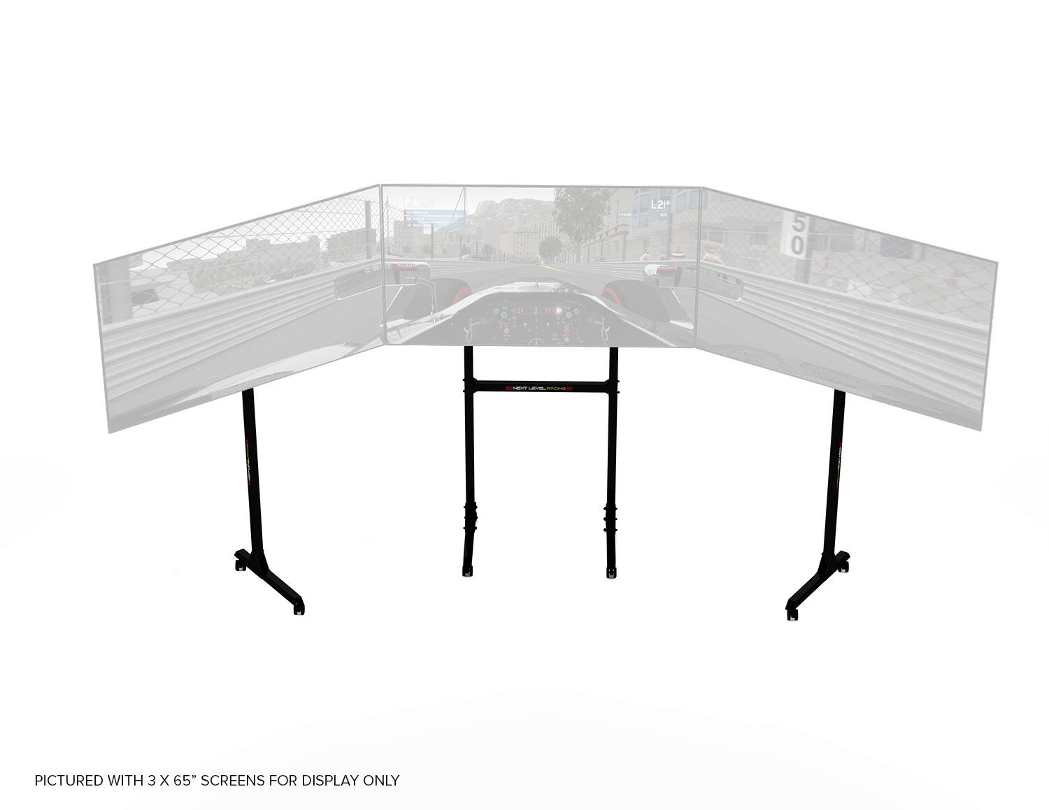 The image shows a display with three 65" screens for display purposes only.