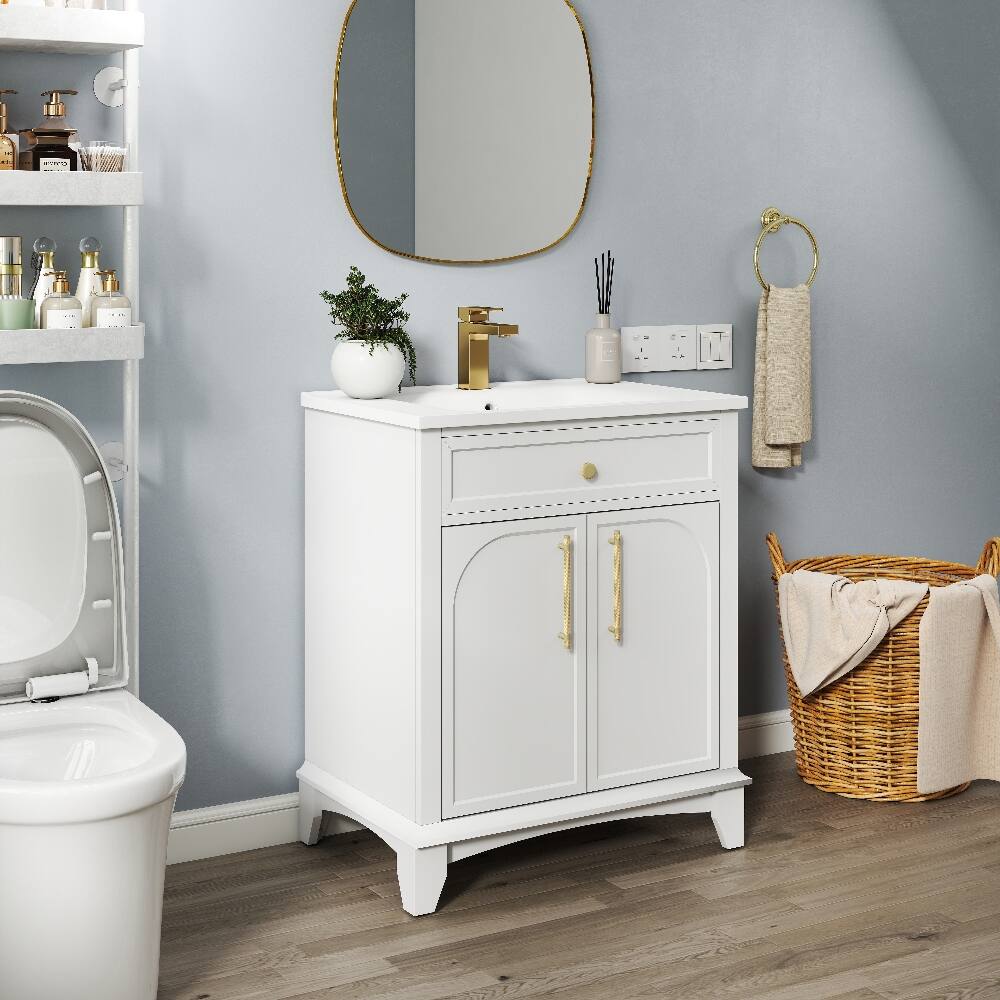 Angle. Loheer - Loheer 28 inch bathroom vanity with sink White Freestanding Cabinet - White.