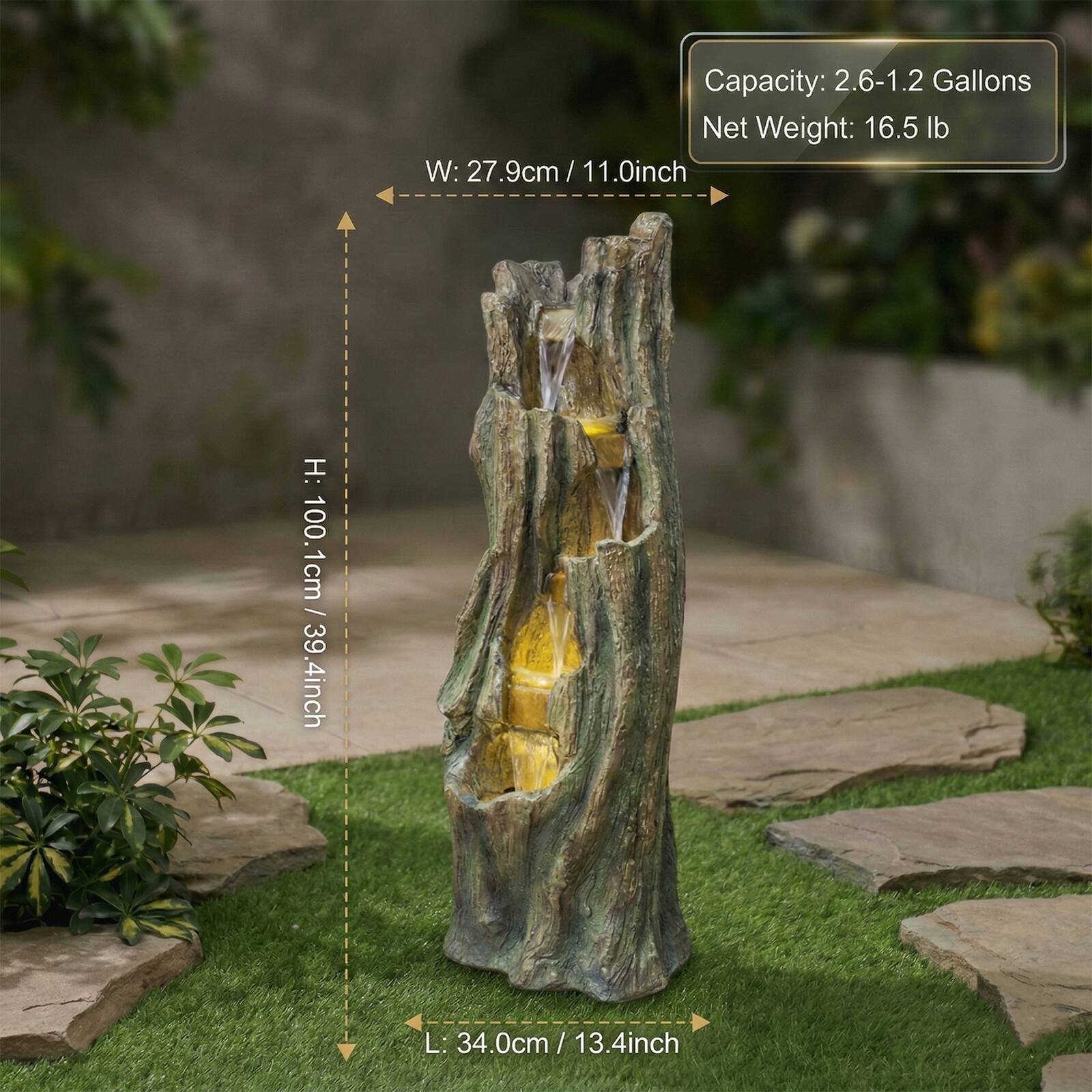 Capacity: 2.6-1.2 Gallons  
Net Weight: 16.5 lb  
W: 27.9cm / 11.0inch  
H: 100.1cm / 39.4inch  
L: 34.0cm / 13.4inch