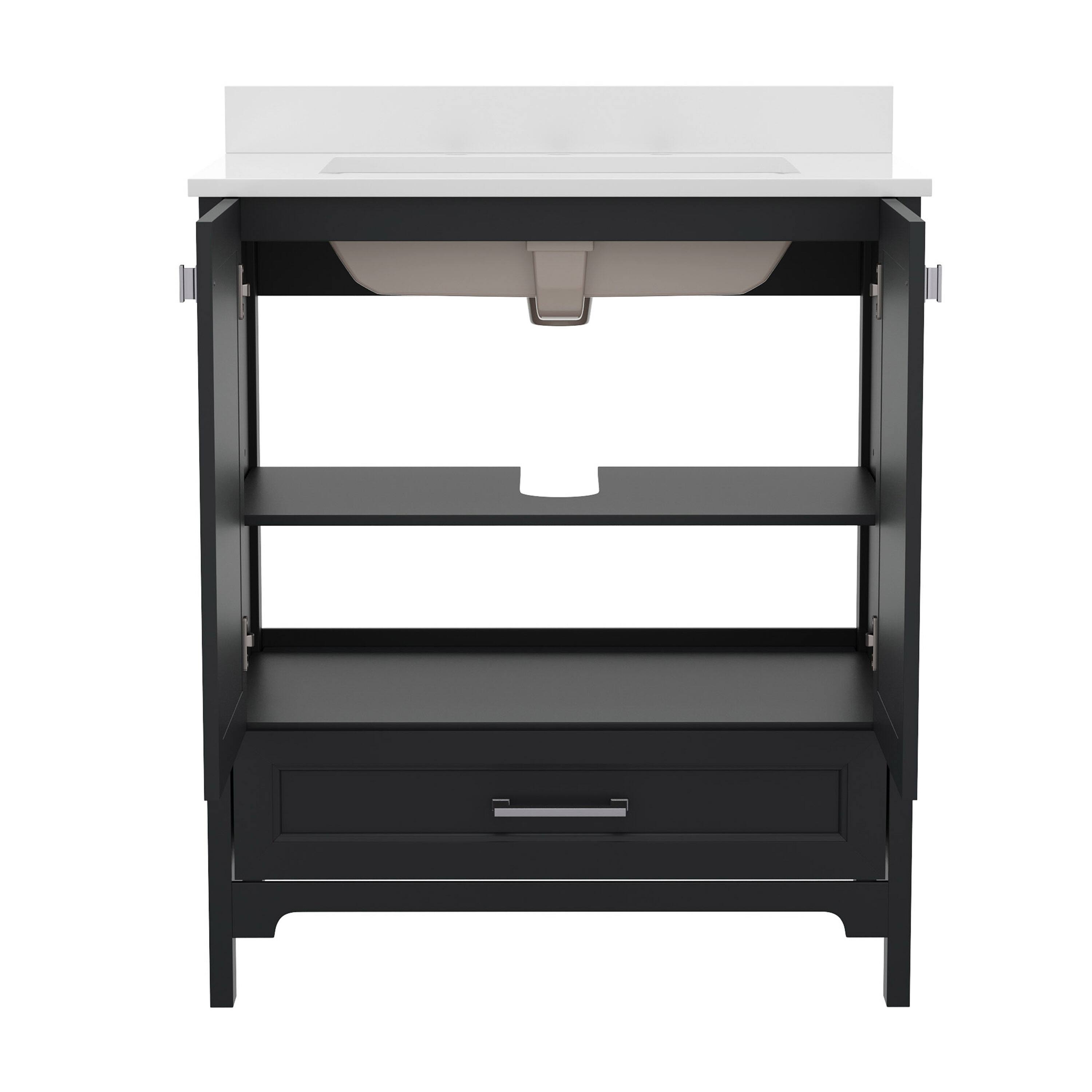 Alt View 8. Emma + Oliver - Bathroom Vanity w/ Ceramic Undermount Sink, Cabinet, Bottom Drawer - Black.