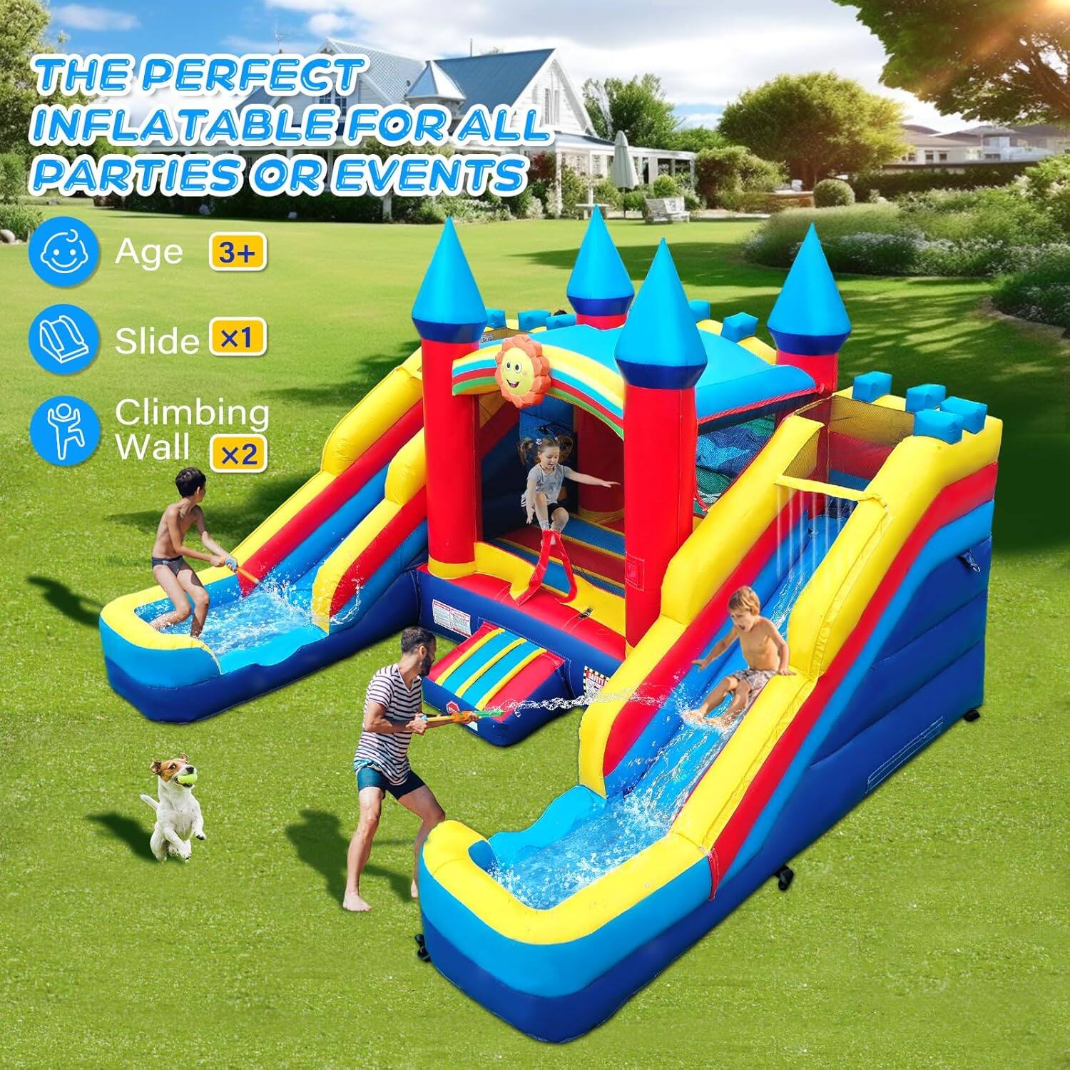 THE PERFECT INFLATABLE FOR ALL PARTIES OR EVENTS

- Age 3+
- Slide x1
- Climbing Wall x2