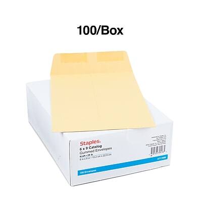 100/Box Staples  
6 x 9 Catalog Envelopes Gummed  
Ka29  
100