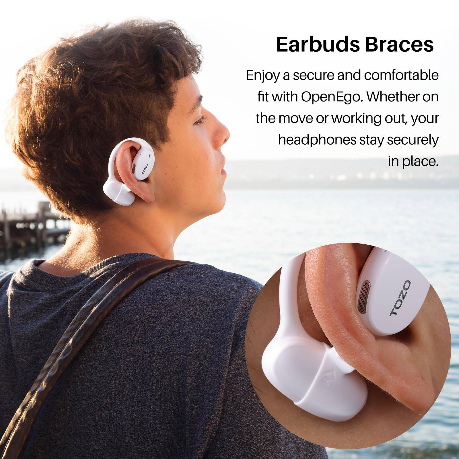 Earbuds Braces
Enjoy a secure and comfortable fit with OpenEgo. Whether on the move or working out, your headphones stay securely in place. TOZO