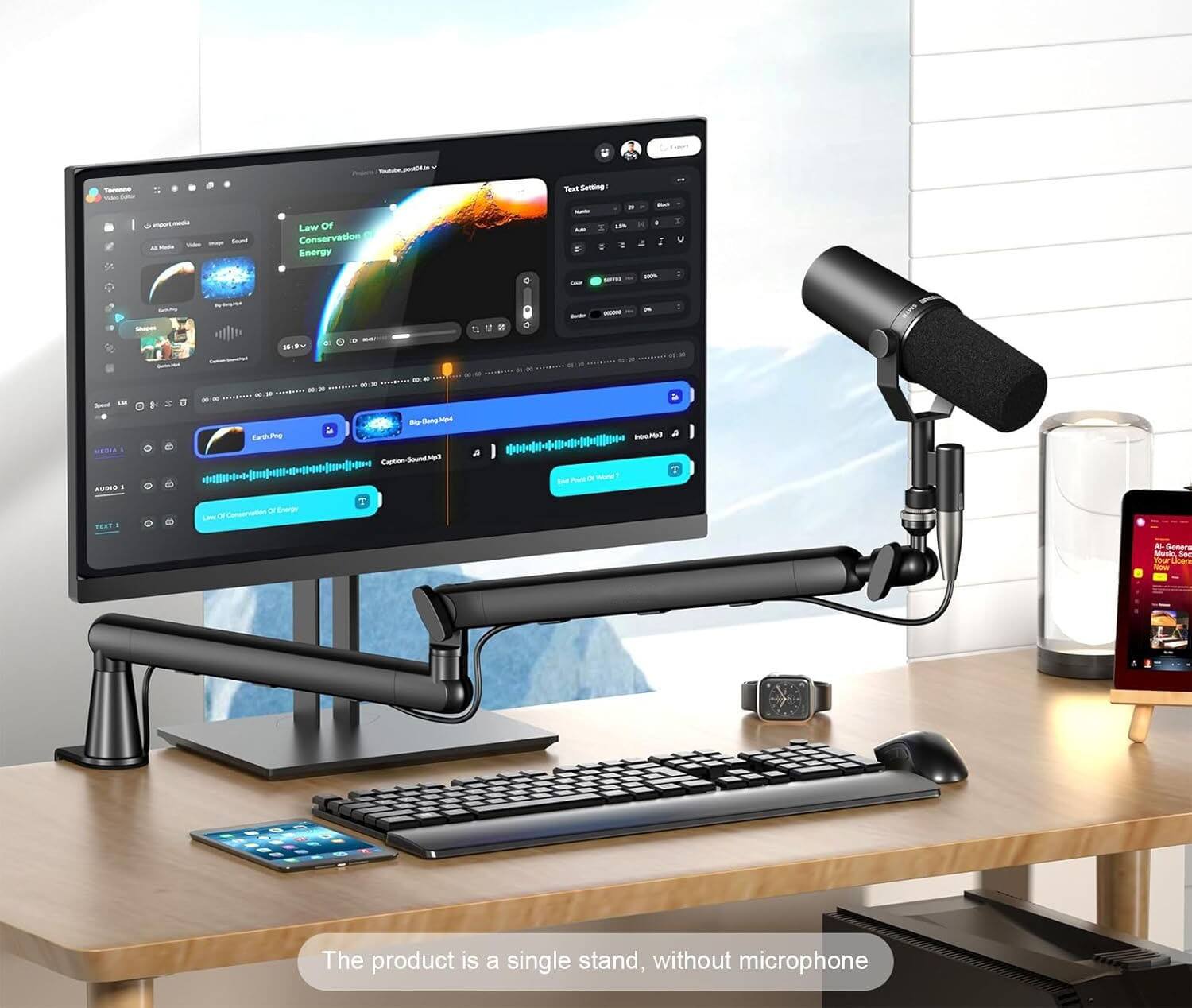 - Taoi
- m
- Law of Conservation of Energy
- 3. san
- V I
- iE
- AUBIO
- nt_ Enthg Caption
- a a
- 4 A Gmnere uc Sa
- d A
- The product is a single stand, without microphone
