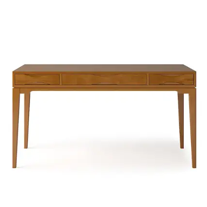 Front. Simpli Home - Harper SOLID HARDWOOD Mid Century Modern 60 inch Wide Desk in Light Golden Brown - Light Golden Brown.