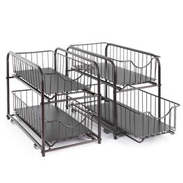 Oumilen - 2 Pack Brown Metal Wire Storage Drawer Baskets, 2-Tier Pull Out Sliding Organizer Rack for Kitchen Cabinet Countertop - Brown