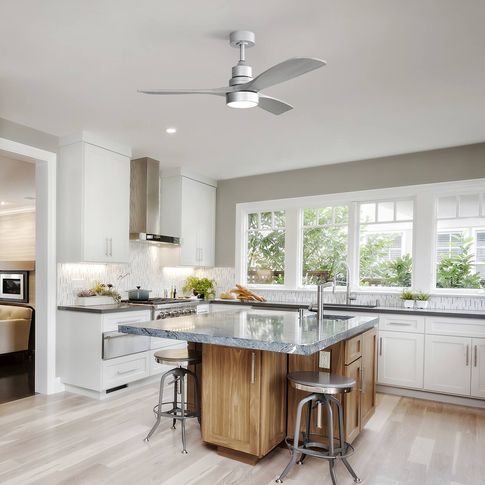 Alt View 7. Sofucor - 52 Inch Modern Solid Wood Ceiling Fan With Light and Remote 6 Speeds/Reversible Quiet DC for Bedroom Indoor/Outdoor - Silver Grey Wood.